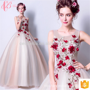 High Quality Sleeveless Ball Gown Princess Embroidery Silk Suzhou Factory Evening Dress